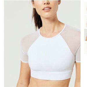Alo Yoga Fortitude White Mesh Short Sleeve Crop Top